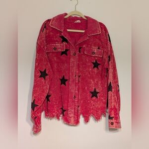 Women's Pink Star-Patterned Jacket. Small - Boutique